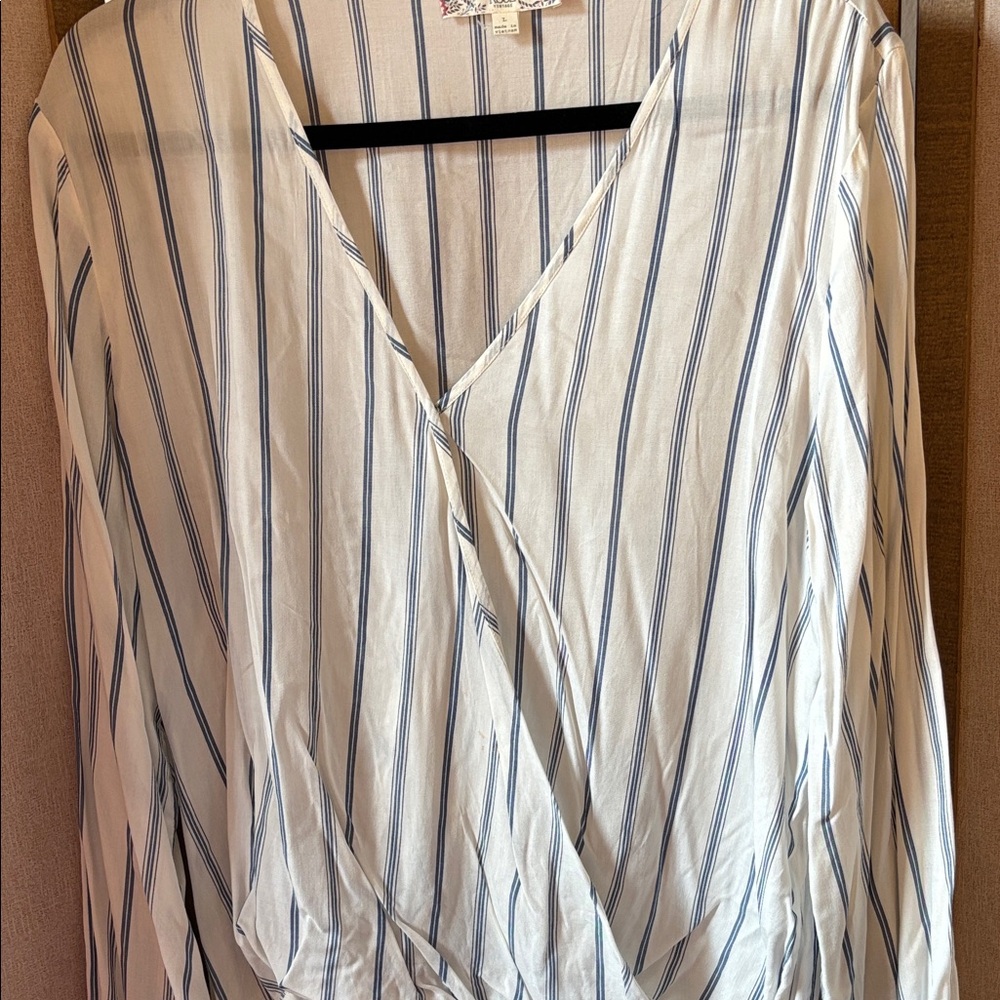 FINAL MARKDOWN Pink Rose Vintage Blue and White Striped Top large